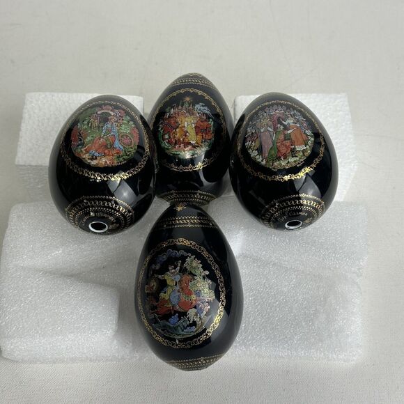 Masters of Palekh Russian Porcelain Egg Ruslan & Ludmilla Fairy Tale Set Of 4 - Picture 5 of 16